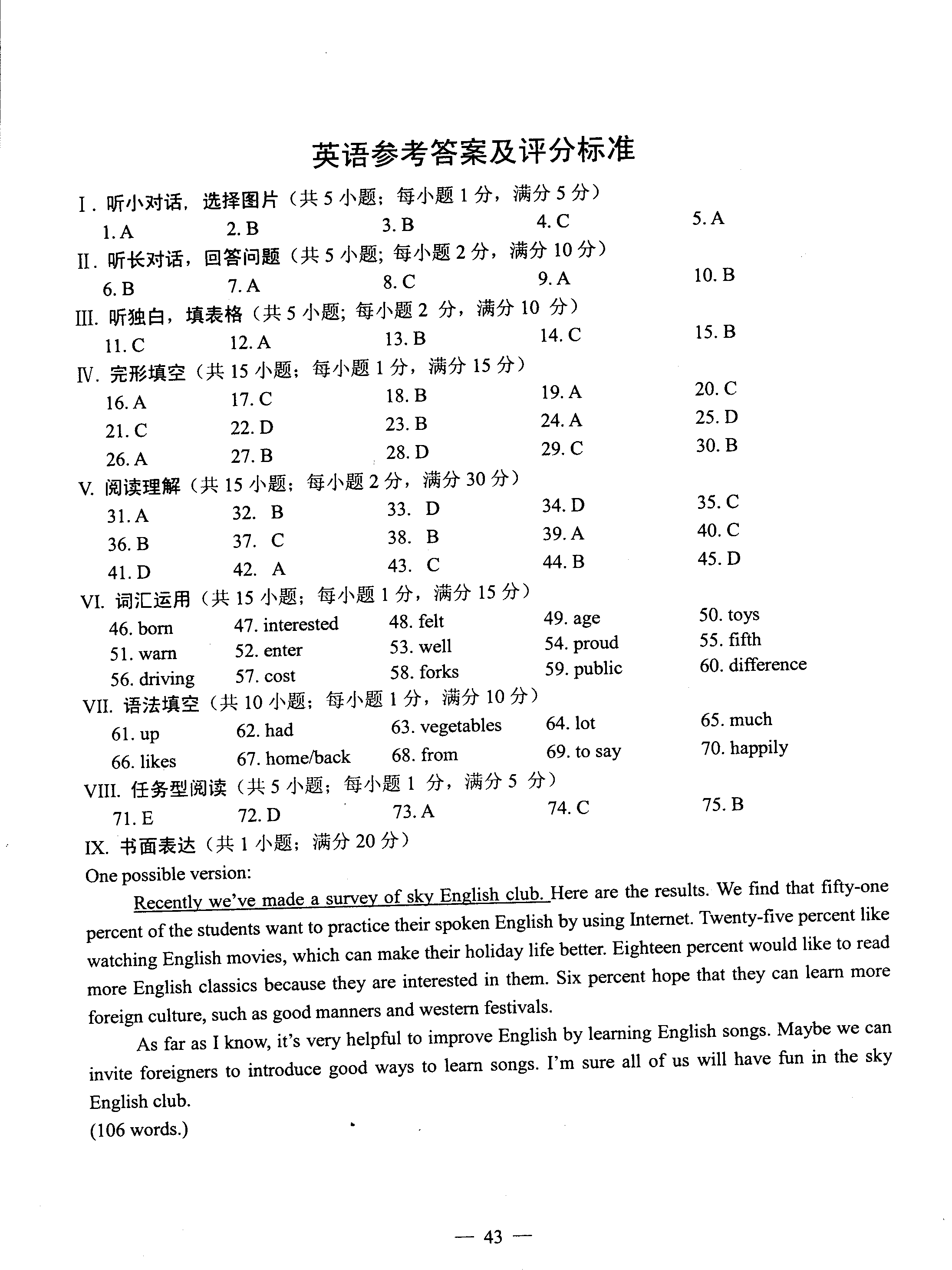 2015年宁波中考英语听力