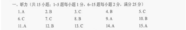 2017年宁波市中考英语听力答案